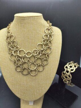 Kiam Family Lia Sophia Gold Tone Chunky Chain Link Bib Necklace & Bracelet